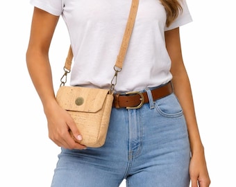 Natural Cork Crossbody Bag | Unisex Vegan Purse | Eco-Friendly Small Bag | Sustainable & Handmade in Portugal (BO390)