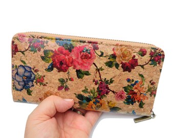 Birthday Gift for Her Vegan Purse for Coins with Floral Pattern Small Cork Coin Purse and Wallet for Women