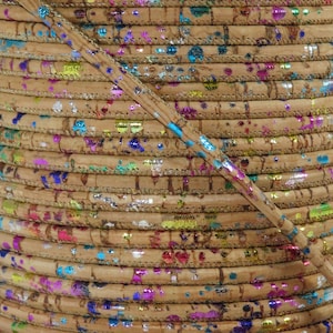 1m/39in - 3mm Portuguese Cork cord - 3mm rainbow1 cork cord - 3mm multicolor cork - 3mm vegan - fabric cork (C3MM-11)