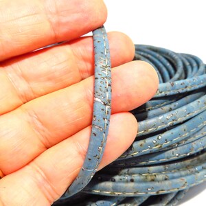 1 m/39 pulg. - 5 mm pespunteado plano - Corcho portugués - corcho azul grisáceo con trazos plateados - 5 mm de corcho - suministros para manualidades - vegano (C5MM-54)