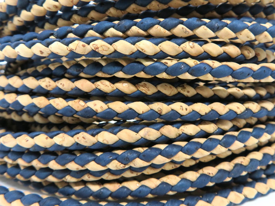 1m/39in - 5mm Round - Blue and Natural Cork - Braided Cork Cord ...