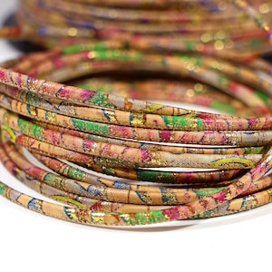 Cordón de corcho portugués de 3 mm - corcho multicolor - Material para la fabricación de joyas veganas - corcho de alta calidad - 1 m/39 pulg. (C3MM-40)