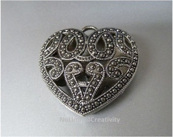 1 pendant decorated heart for necklace (1 piece) supplies pendant