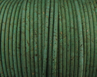 1m/39in - 3mm Portuguese Cork cord - dark green tone - 3mm diameter for bracelets or necklaces - vegan - cork fabric (C3MM-19)