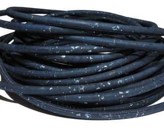1m/39in -  5mm round cork cord  - Portuguese Cork cord, dark blue, silver stokes, 5mm diameter for bracelets or necklaces (C5MM-38)