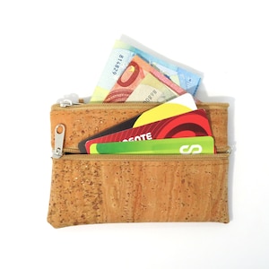Portefeuille en liège pour cartes et pièces de monnaie - Pochette en liège pour cartes et argent - Portefeuille zippé pour cartes - Portefeuille végétalien - Porte-monnaie portugais en liège (BO298)