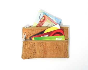 Cartera de corcho para monedas y tarjetas - Bolsa de corcho para tarjetas y dinero - Cartera con cremallera para tarjetas - Cartera vegana - Portamonedas de corcho portugués (BO298)