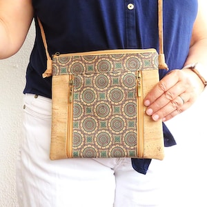 Cork Purse Made in Portugal - High quality cork bag natural color - vegan clutch - cross body bag - cork shoulder bag  (BO380)
