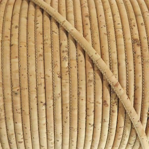 1m/39in - 3mm Portuguese Cork cord - natural tone -  3mm diameter - genuine Portuguese cork - vegan (C3MM-12)