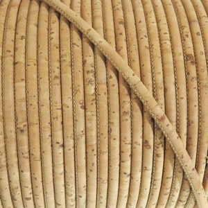 1m/39in - 3mm Portuguese Cork cord - natural tone -  3mm diameter - genuine Portuguese cork - vegan (C3MM-12)