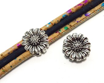 4 Stück - Margeriten silber Farbe wie Ringe für ein Set von 3 Stück 3 mm rund Leder - Kork oder Lederzubehör (MB74)