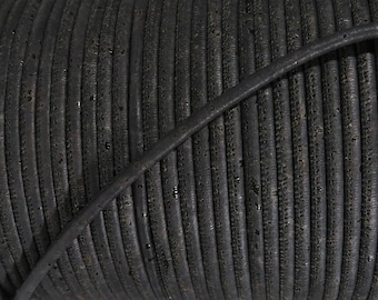 3mm Portuguese black Cork cord - Vegan Jewelry Making Supply  - high quality cork - 1m/39in  (C3MM-10)