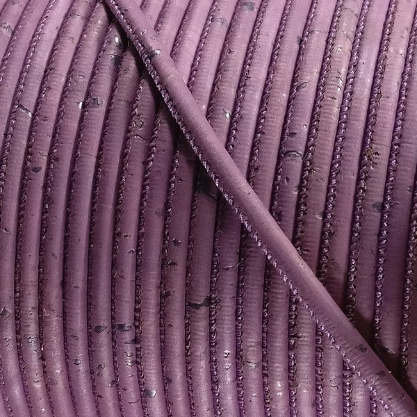 1m/39in - 3mm Portuguese purple cork cord - 3mm cork cord - supplies for bracelets or necklaces - vegan (C3MM-15)