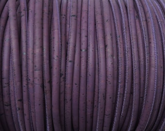 1m/39in -  5mm round cork cord - Portuguese Cork cord, purple, 5mm round purple for bracelets or necklaces (C5MM-51)