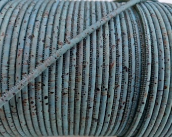 1m/39in - 3mm Portuguese Cork cord - Blue gray cork - 3mm cork - supplies for bracelets or necklaces - vegan (C3MM-2)