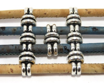 4/10 Stück - 4 Loch Perlen für 3 mm Schnur - Spacer 3 mm Kork - Multi Strähnen Glieder - 3 mm Schnur (Packungsgröße:4 Stück oder 10 Stück) (MB178)