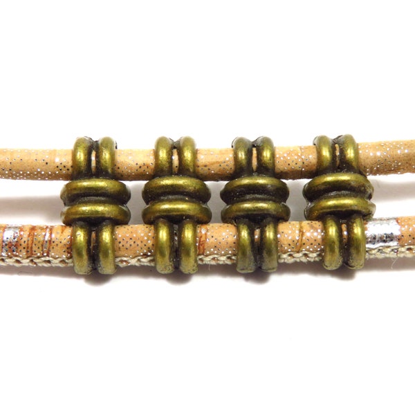 4/10 pcs- 2 holes beads for 3mm cord - spacer 3mm cork - multi strand links - 3mm cord (MB221)