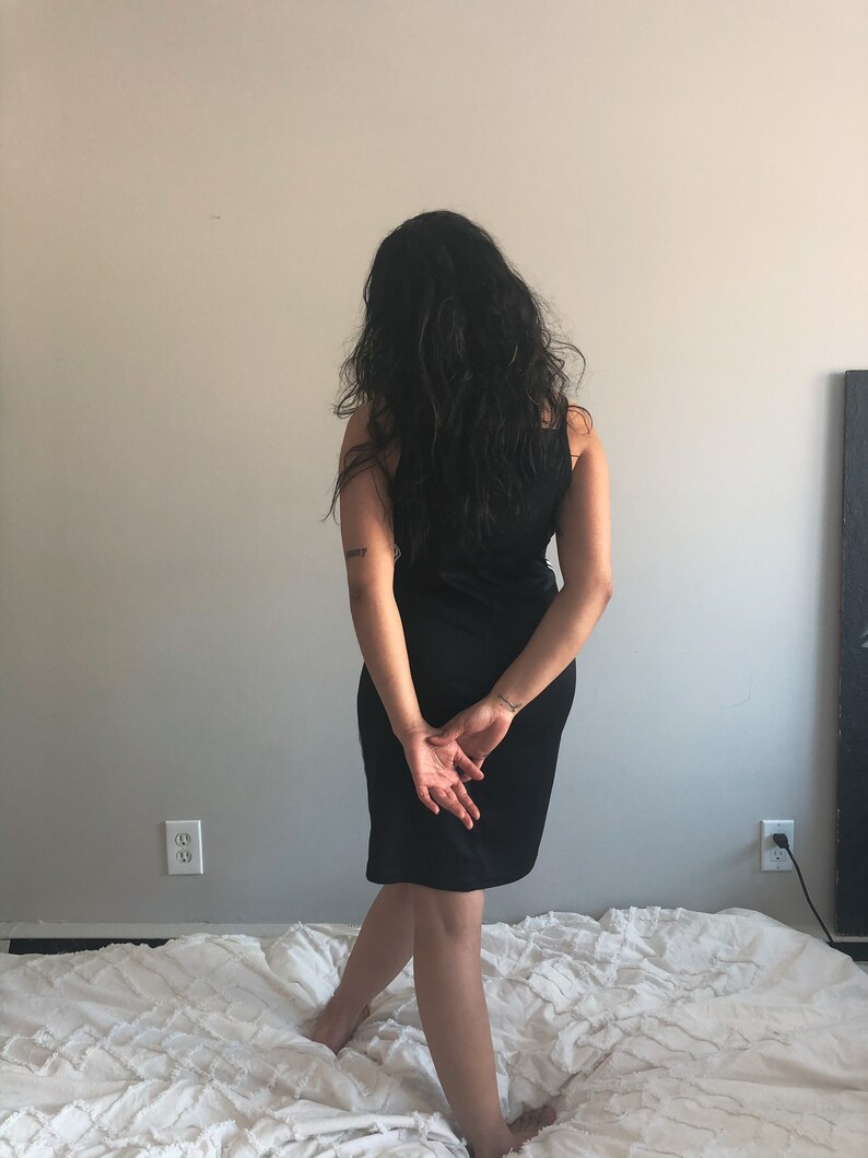 vintage 90s club kid sporty black square high neck spaghetti strap above the knee dress womens medium large
