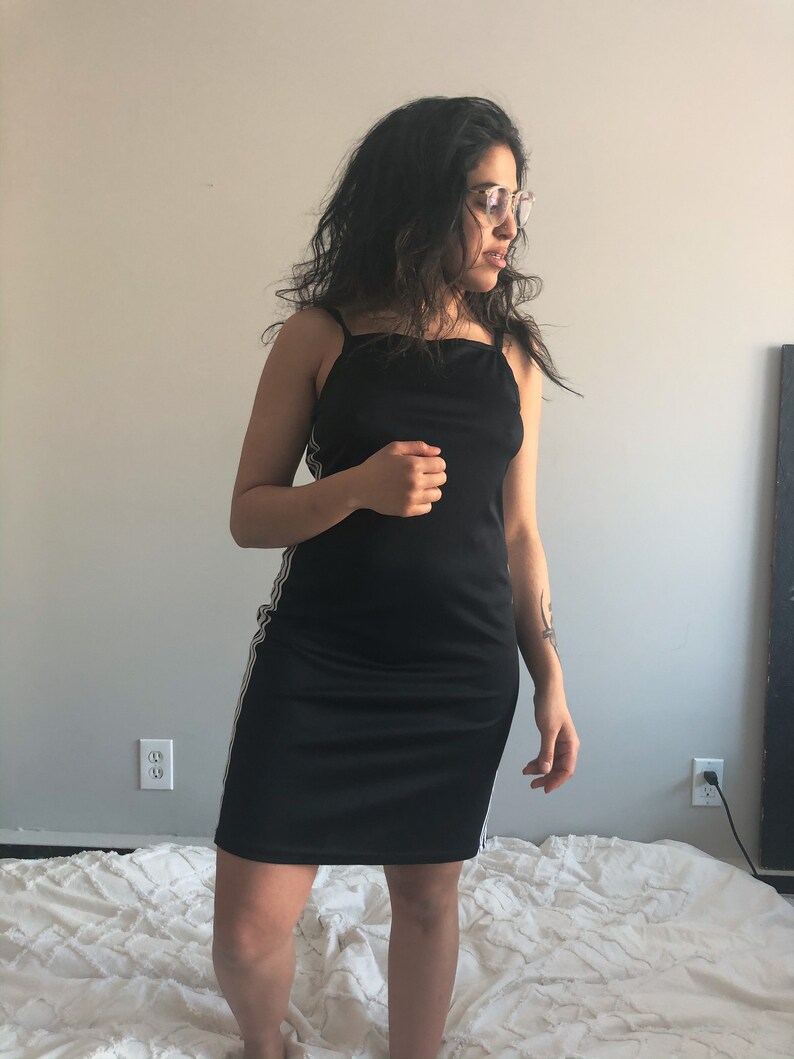 vintage 90s club kid sporty black square high neck spaghetti strap above the knee dress womens medium large