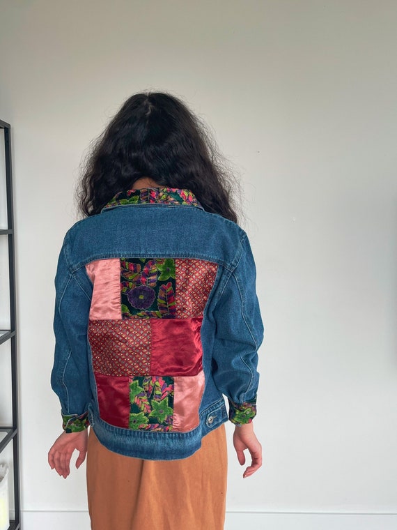 Vintage 90s Does 70s Patchwork Denim Jacket // Velvet Floral 