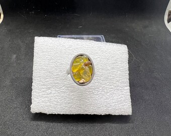 Yellow quartz stainless steel ring - size 7.75