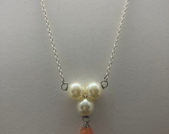 Orange cat eye Crystal necklace with pearl beads