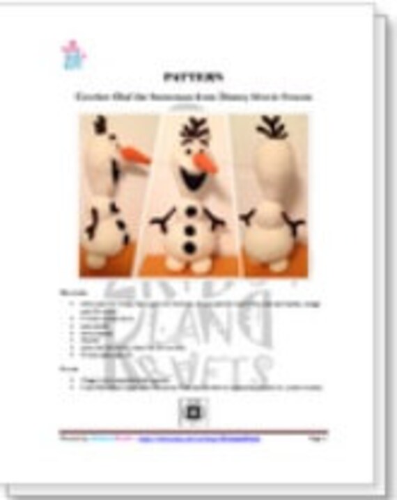 Crochet Olaf The Snowman Pdf Pattern Amigurumi From Etsy