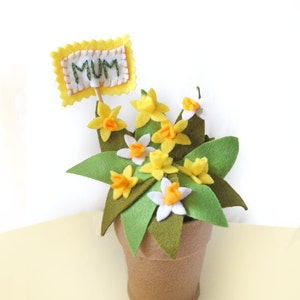 Spring Flowers Mothers Day Gift, Personalised Felt Daffodil Pot, H16cm image 2