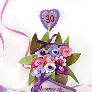 30. Geburtstags-Meilenstein Geschenk, personalisierter Filz-Blumentopf, Regalverzierung