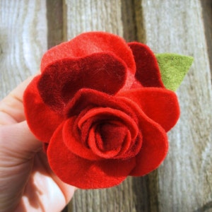 Large Felt Flower Red Rose Brooch, Hand Sewn Two Tone Floral Corsage, For St. George's Day, Flower Shows, Weddings and all Special Occasions