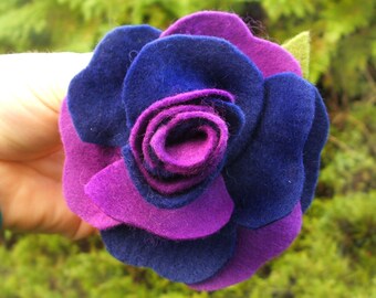 Large Purple Rose Brooch, Two Tone Deep Purple and Violet Felt Flower Corsage, Rock Chick Wedding Idea