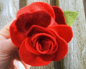 Large Felt Flower Red Rose Brooch, Hand Sewn Two Tone Floral Corsage, For St. George's Day, Flower Shows, Weddings and all Special Occasions