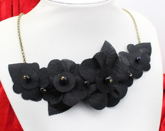 Gothic Necklace, Elegant Black Fabric Flower Jewelry