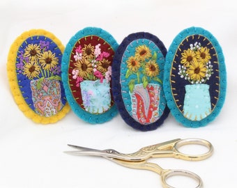 Sunflower Brooch, Choose from 4 Designs, Hand Embroidered Sunflowers Gift,