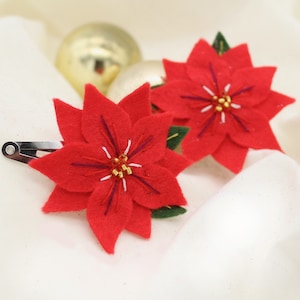 Poinsettia Hair Clips, Choose a Single Clip or Pair, Felt Red Flower Christmas Hair Accessories, Holiday Season Festive Party Wear,