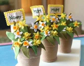 Spring Flowers Mothers Day Gift, Personalised Felt Daffodil Pot, H16cm