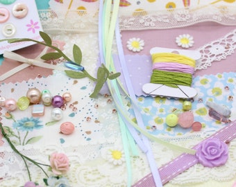 Slow Stitch Kit, Calming Pastel Spring Colours, Junk Journal, Scrap Book Inspiration Pack