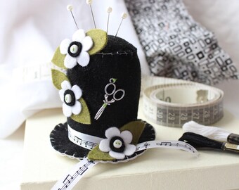 Felt Pincushion Hat, Music Loving Seamstress Gift, Ascot Style