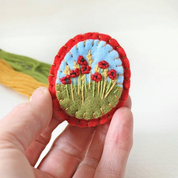 Mini Poppy Flower Hand-Embroidered Pin Mini Poppy Flower Hand-Embroidered Pin