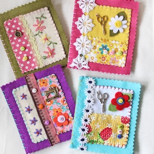 Hand Embroidered Needle Book: Green Felt Sewing Needle Case image 8