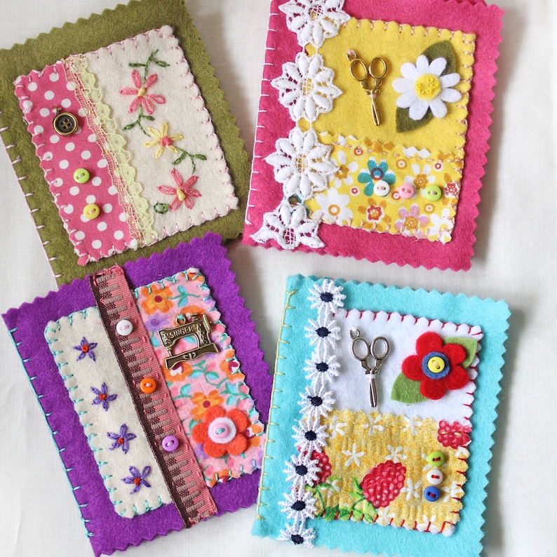 Hand Embroidered Needle Book: Green Felt Sewing Needle Case image 8