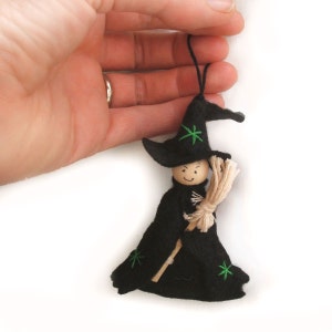 Happy Halloween Cute Witch Hanging Decoration with Witches Broomstick, Choose from 3 different colours, Felt Witch Ornament, Halloween Decor