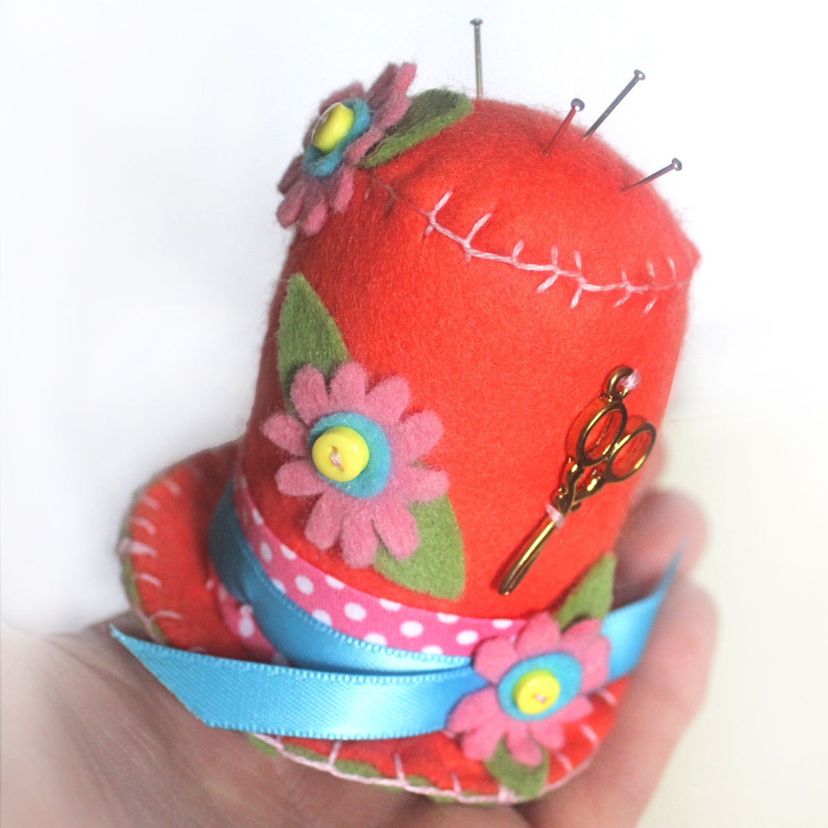 Hat Pin Cushion Orange and Pink Felt Pincushion Craft Room Etsy