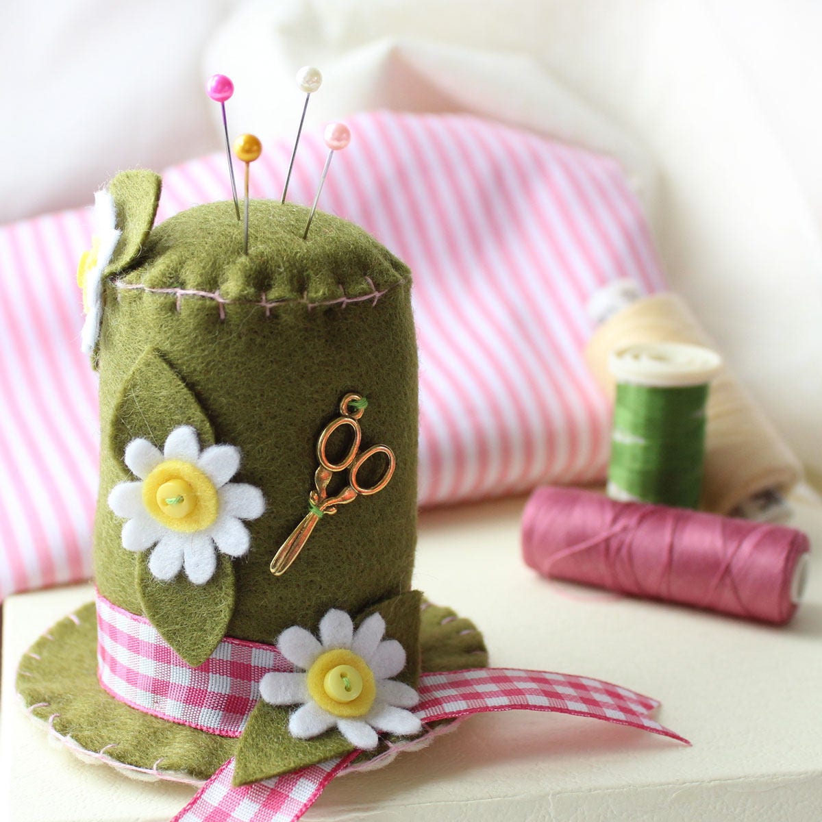 Novelty Pincushion Craft Gift Green Felt Hat Pin Cushion Etsy