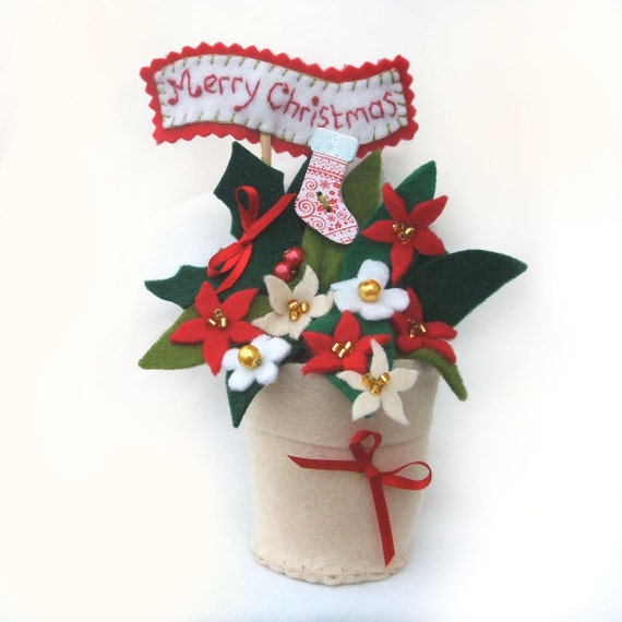 Stella Di Natale Con Feltro.Fiori Di Natale Feltro Decorazione Poinsettia Rosso Stella Etsy