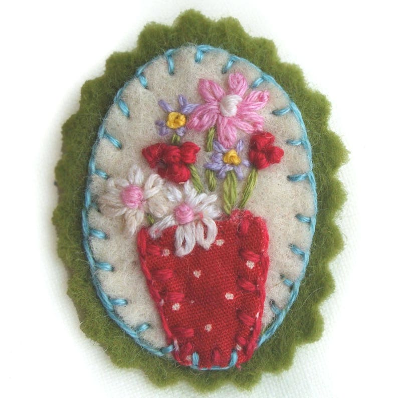 Hand Embroidered Flowers Felt Brooch with Hand Sewn Red Roses Etsy