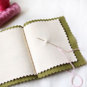 Hand Embroidered Needle Book: Green Felt Sewing Needle Case image 6