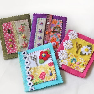 Hand Embroidered Needle Book: Green Felt Sewing Needle Case image 9
