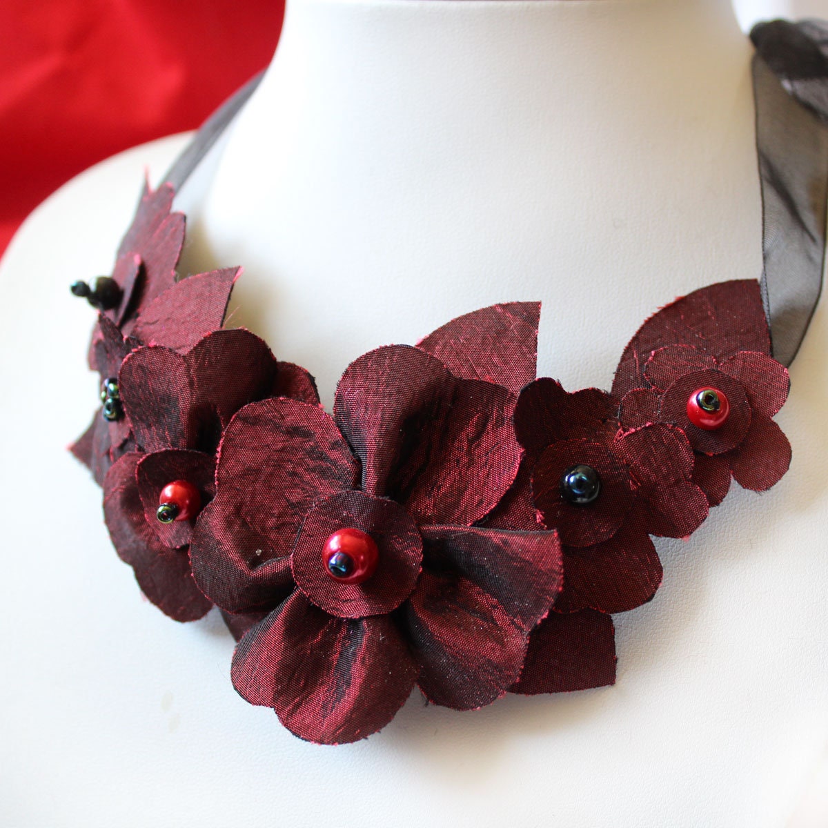 Burgundy and Red Metallic French Statement Necklace For Sale at 1stDibs | burgundy  statement necklace