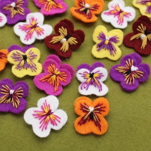 Vilten viooltjes, minibloemmotieven, 2,5 cm decoratieve versieringen, sets van 3 en 4 inch